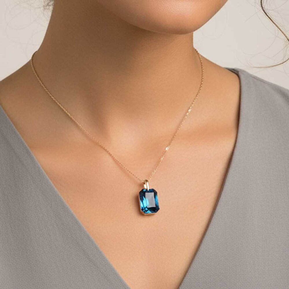 Ladies Blue Rectangular Necklace - Picture 3 of 6